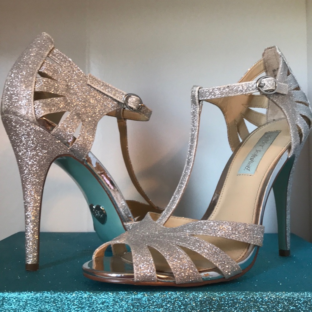 Blue by Betsey Johnson Silver Sparkly Tee Heels